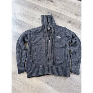 Harley-Davidson Sweater Womens Large Black Zip Up Knit Biker 100% Cotton